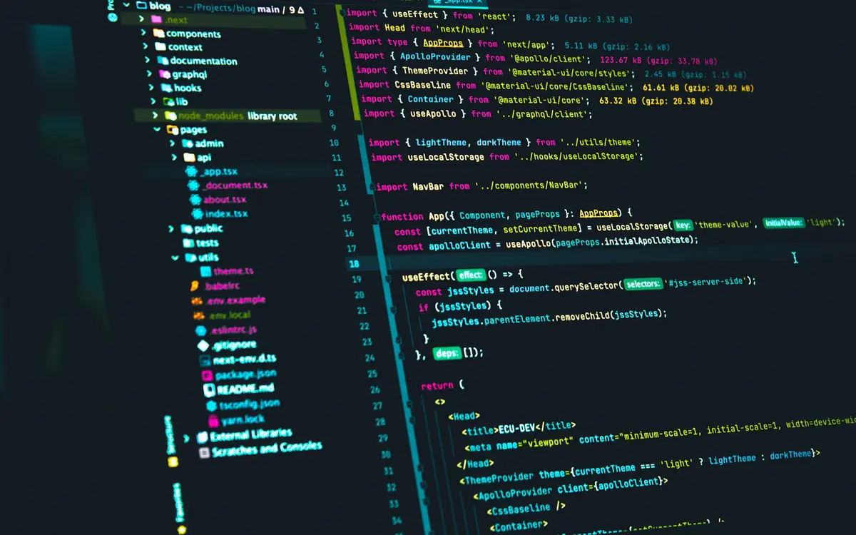 Website source code on a dark screen during a technical SEO review
